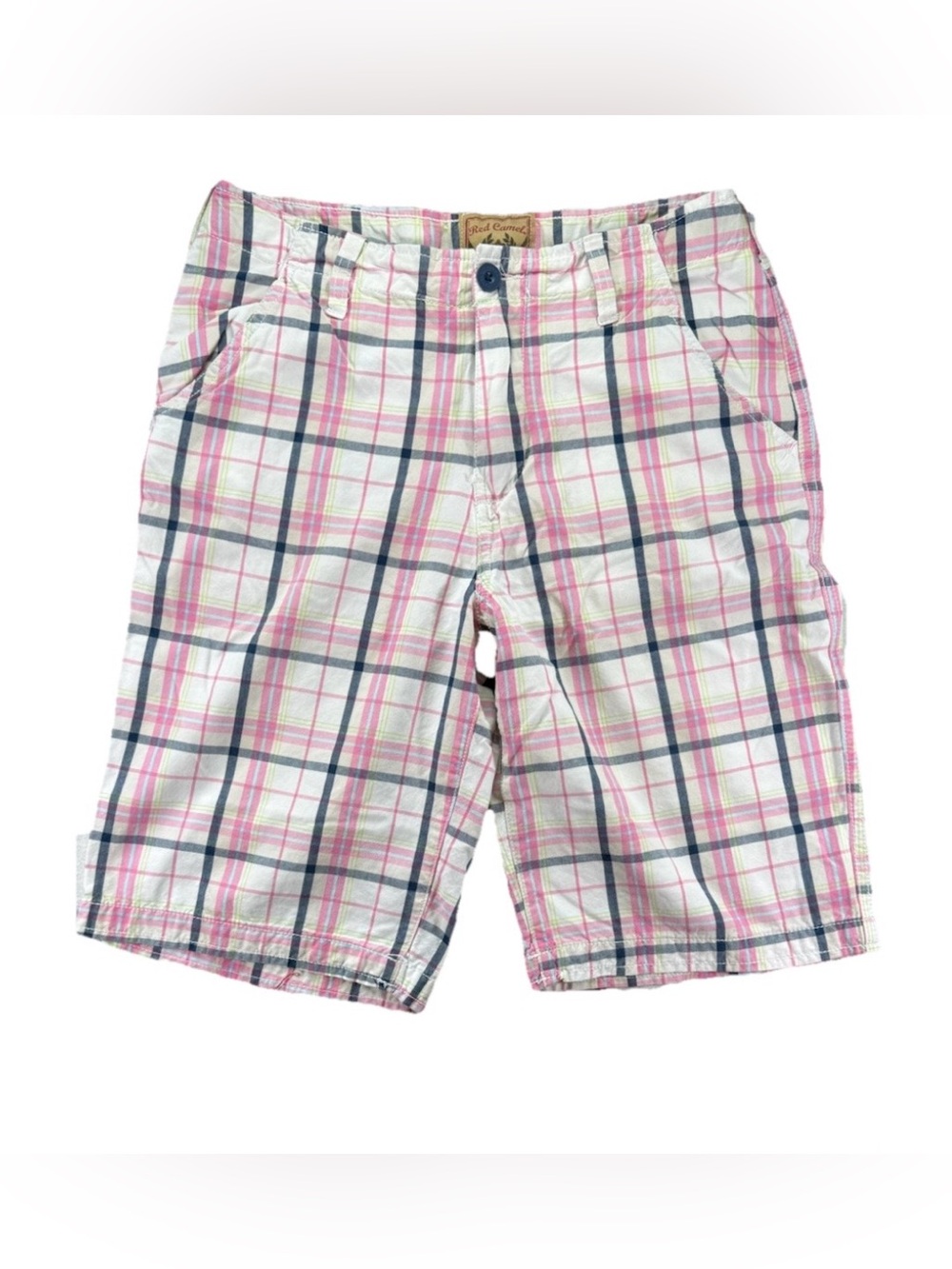 Vintage Red Camel Plaid Shorts Boys' 18 White Pink Y2K Grunge Baggy Skater